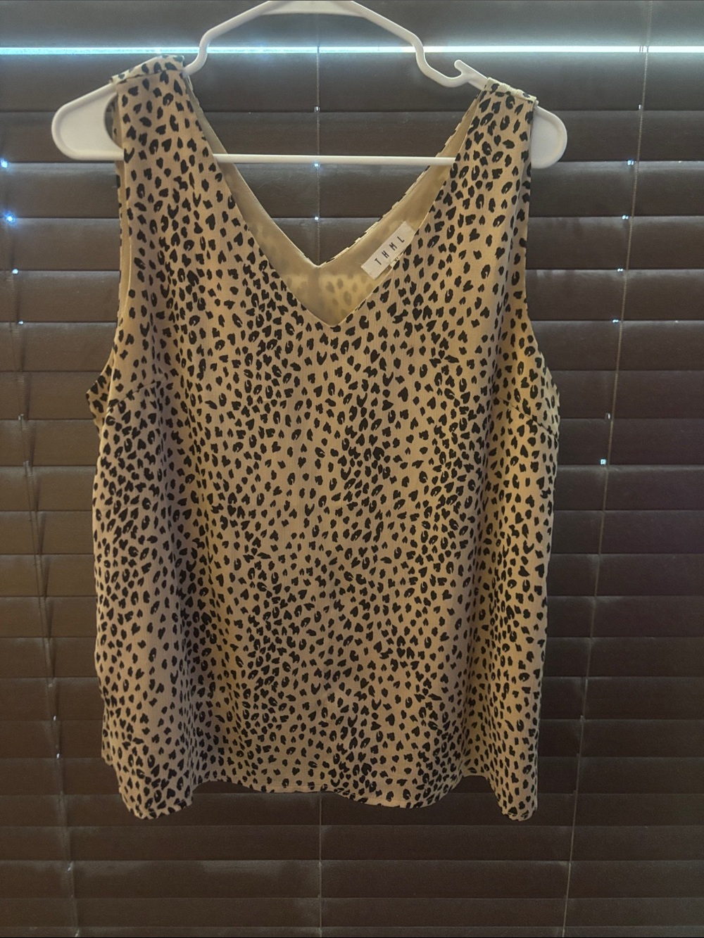 THML Tan and Black Leopard V-Neck Sleeveless Top